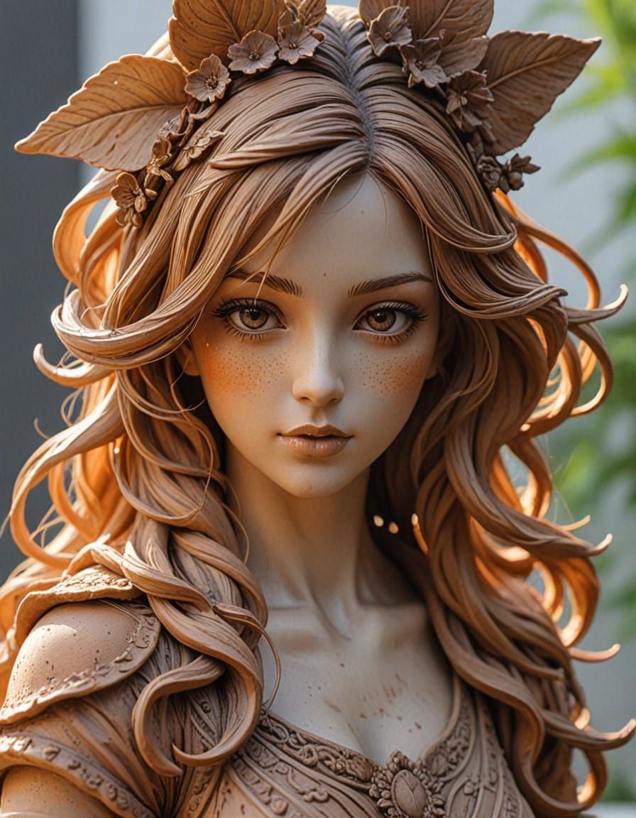 Earthy Clay Statue in Brown Ochre