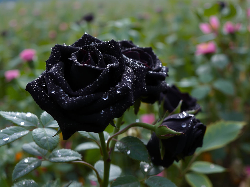 Black Roses with Morning Dew