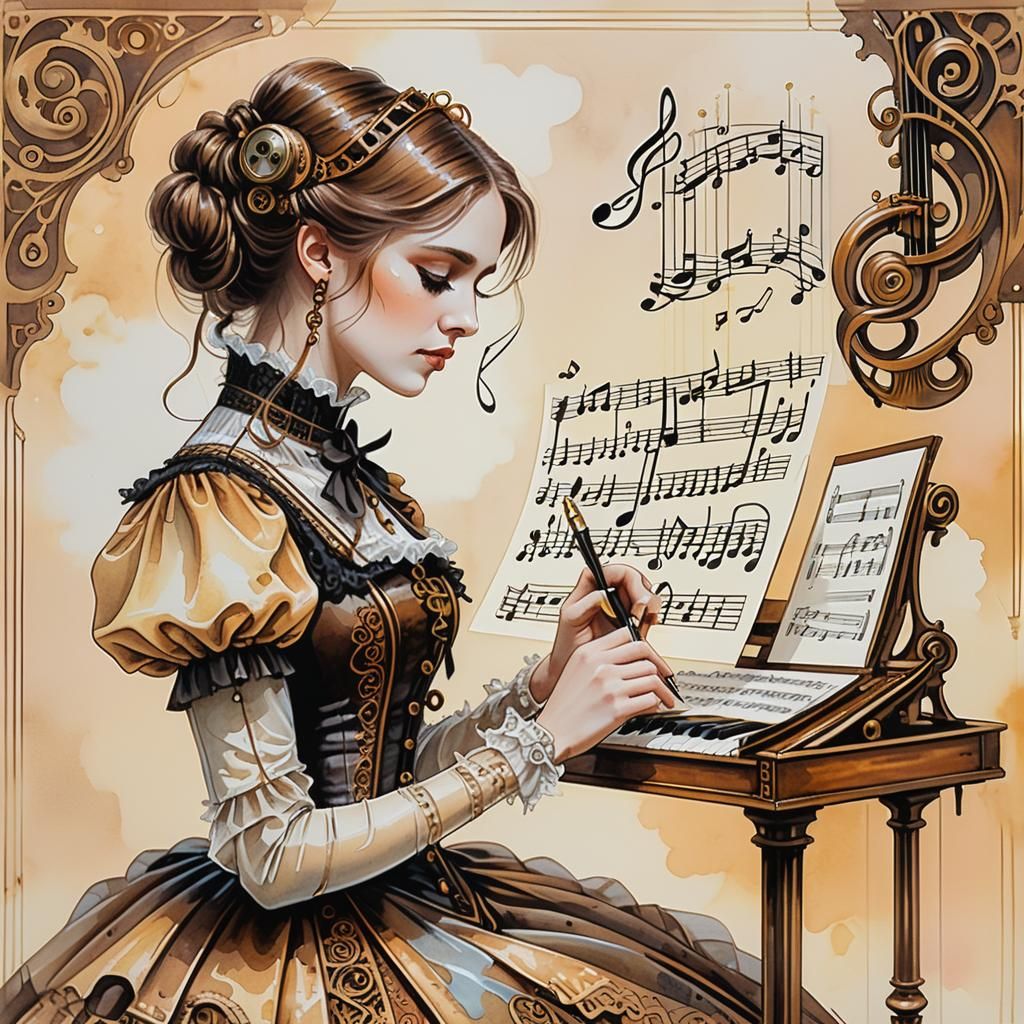 Girl Writes Music: Steampunk Victorian Illustration