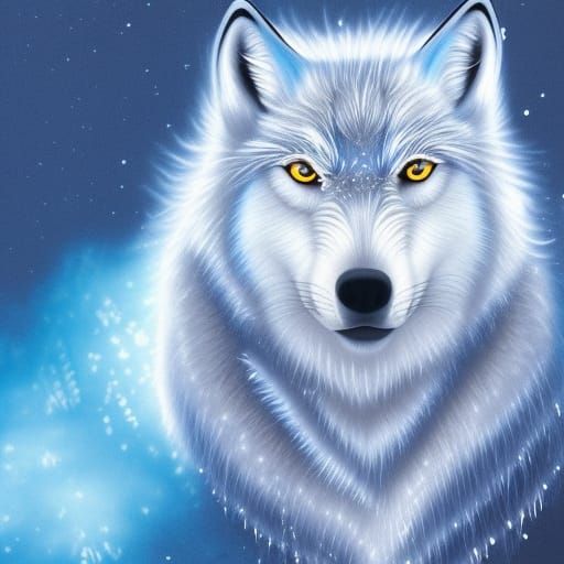 Mystical Ice Wolf with Glowing Blue Eyes