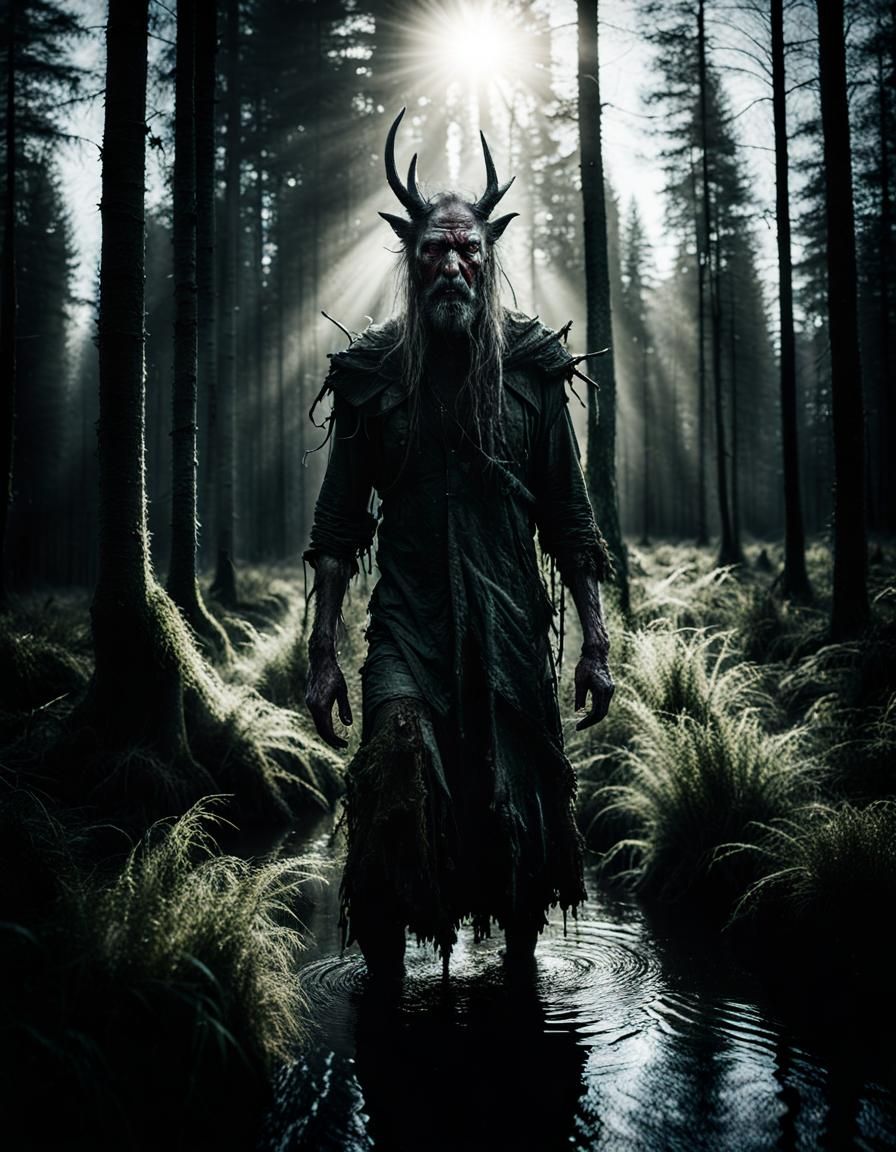 Demonic Creature Walks in Sunlight Forest