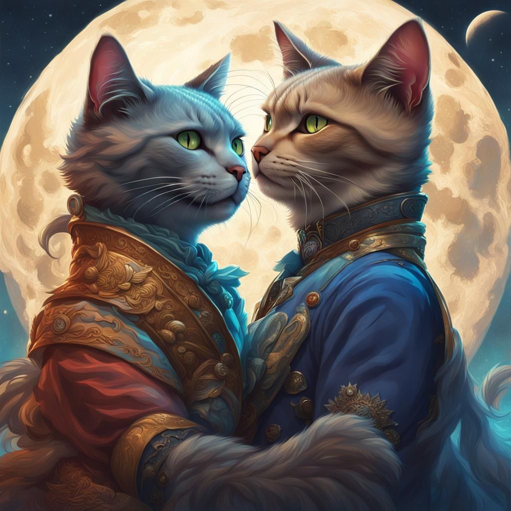Dancing Cats in Moonlight: Hyperdetailed Concept Art