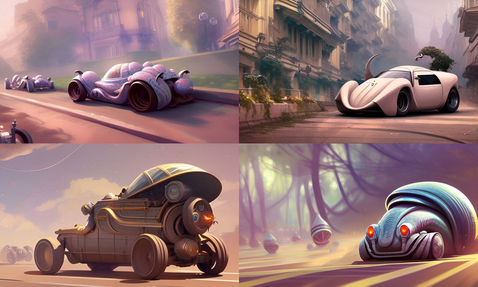 Racing Snail Car Concept Art in Anime Style