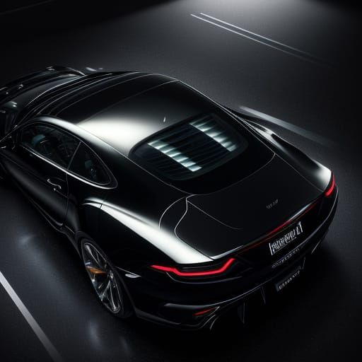 Sleek Black Car Reveals VIRAJ Logo in a Dimly Lit Garage
