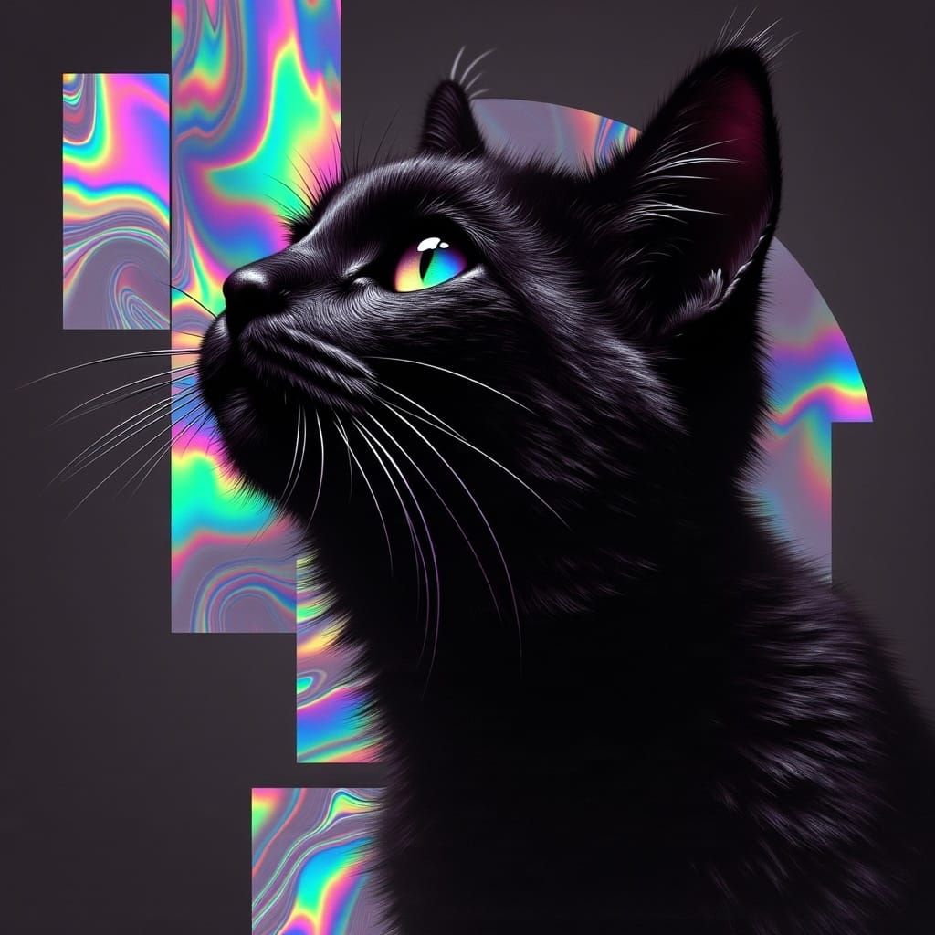 Black Cat in Shimmering Glitch Art
