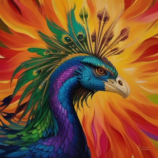 Dragon Peacock Woman in Abstract Expressionism