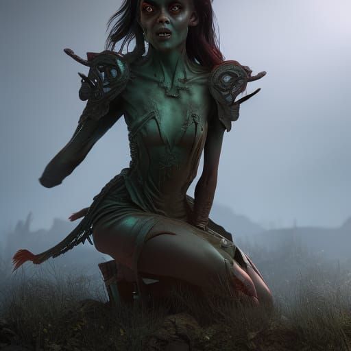 Cute Zombie Girl's Lunch: Detailed Matte Painting