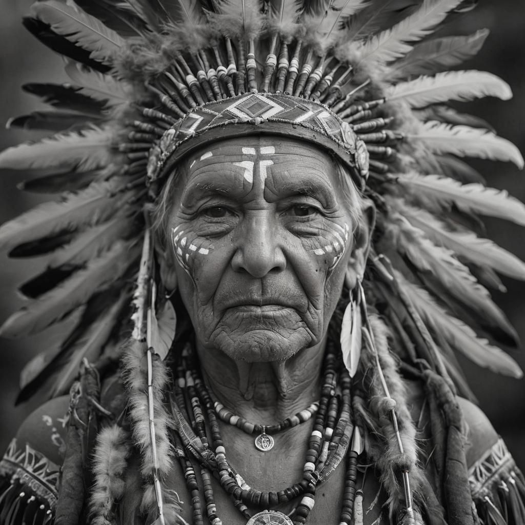 Detailed Portrait: Elderly Native American in Headdress
