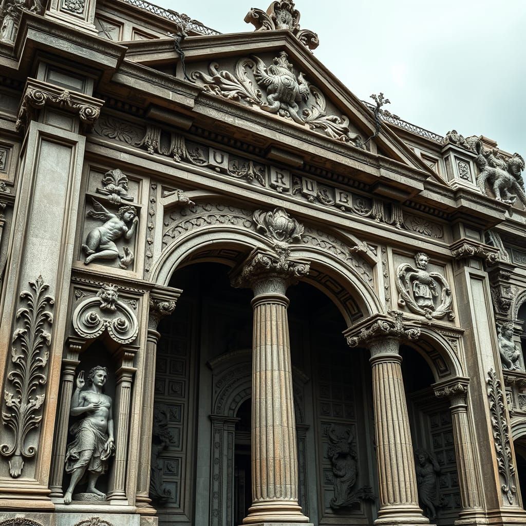 Ancient Temple Facade with Intricate Carvings