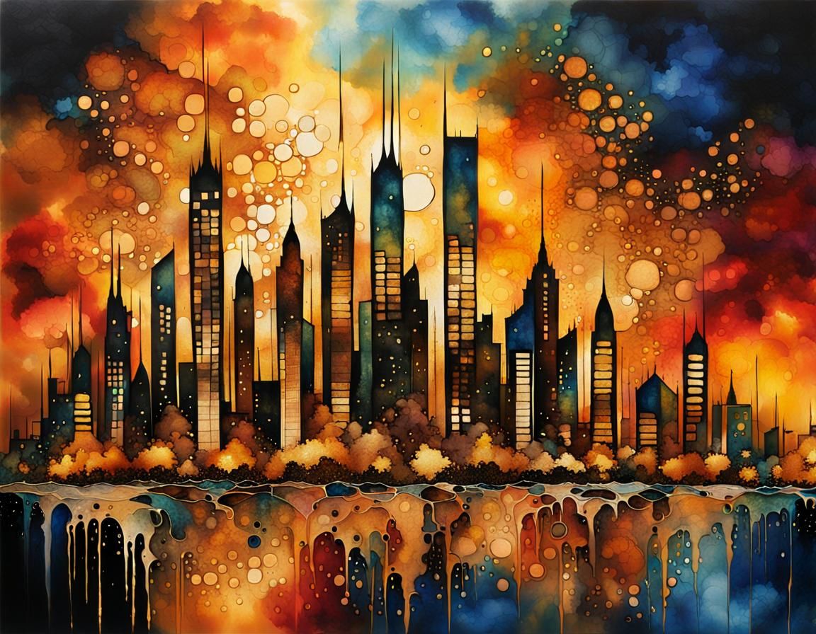 Fractal Skyscrapers at Midnight: Hyperdetailed Cityscape