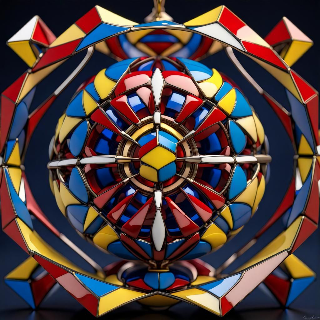 Geometric Jewel Object in Mondrian Style, 3D Render