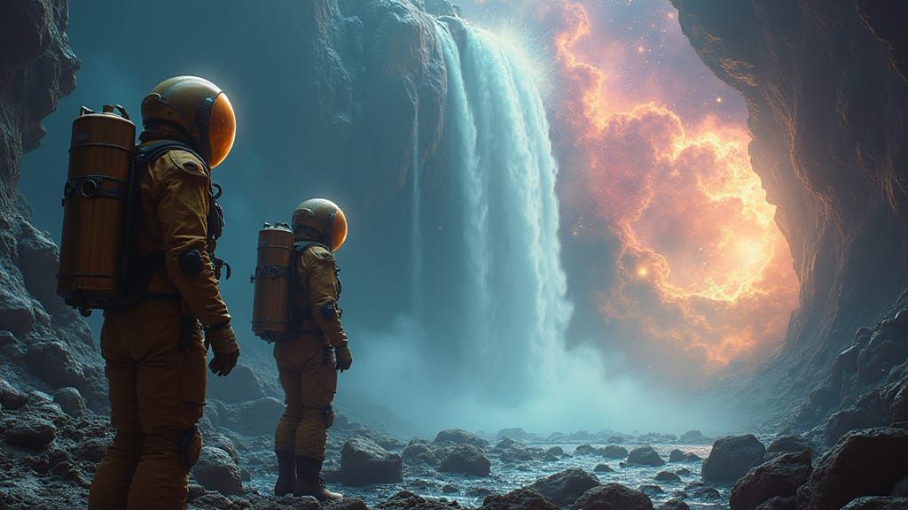 Celestial Waterfall in Space: A Cinematic Spectacle