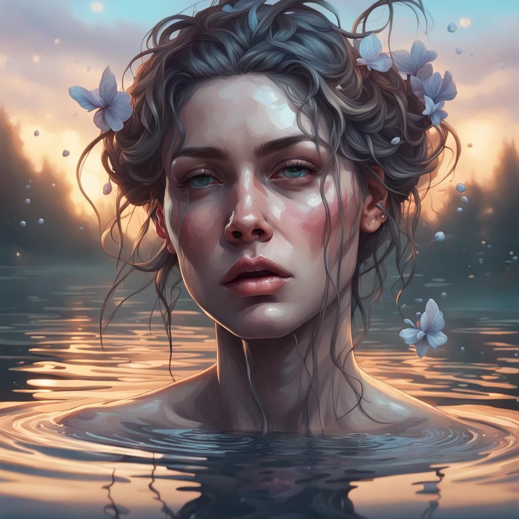 Sadness Reflected: Serene Water Portrait