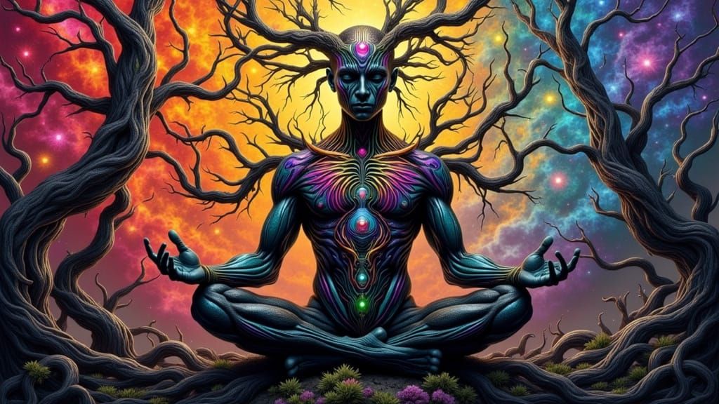 Biomechanical Android Man Portrait in Dark Fantasy Style