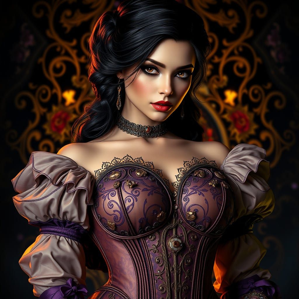 Sensual Dark Fantasy Goddess in Opulent Corset