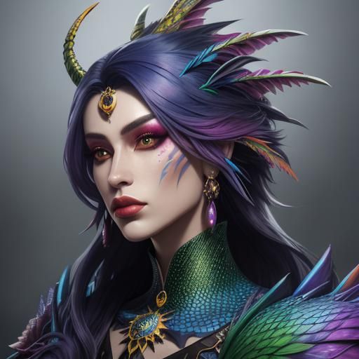 Rainbow Dragon Scale Woman: Detailed Matte Painting