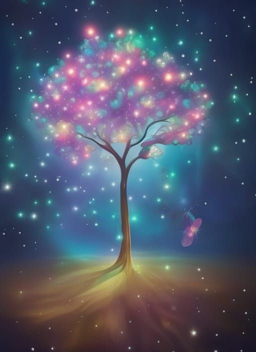 Glowing Fantasy Tree with Twinkling Stars