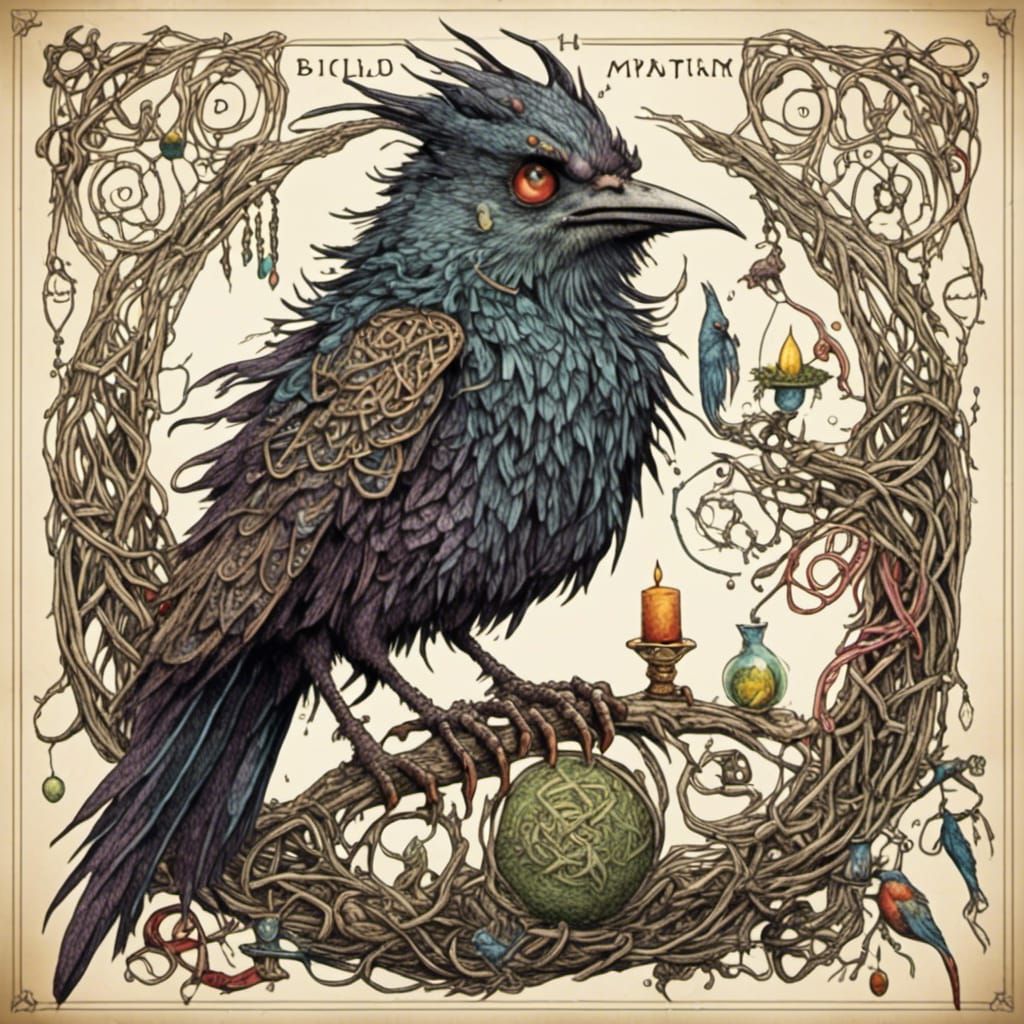 Bird-Monster Familiar in Celtic Knot-Work Illustration