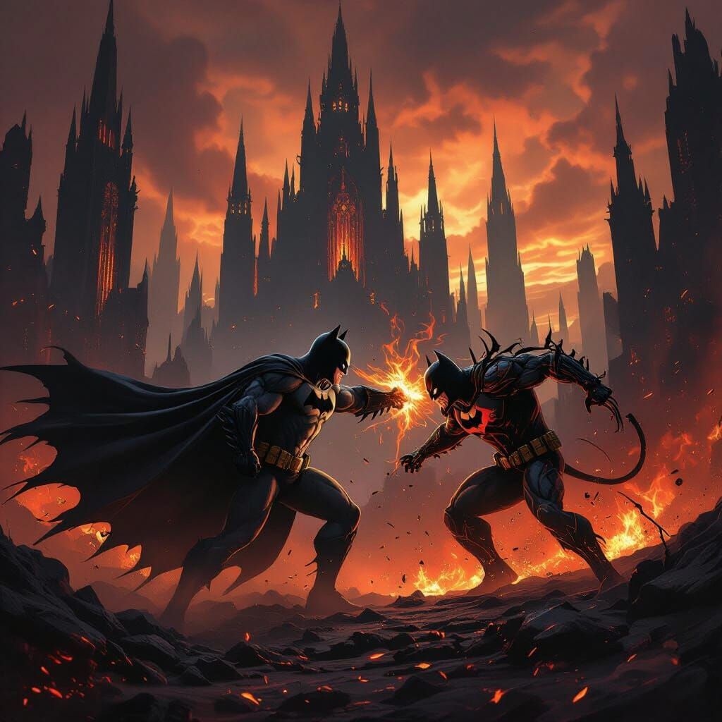 Batman Battles Demons in Fiery Gothic Hellscape