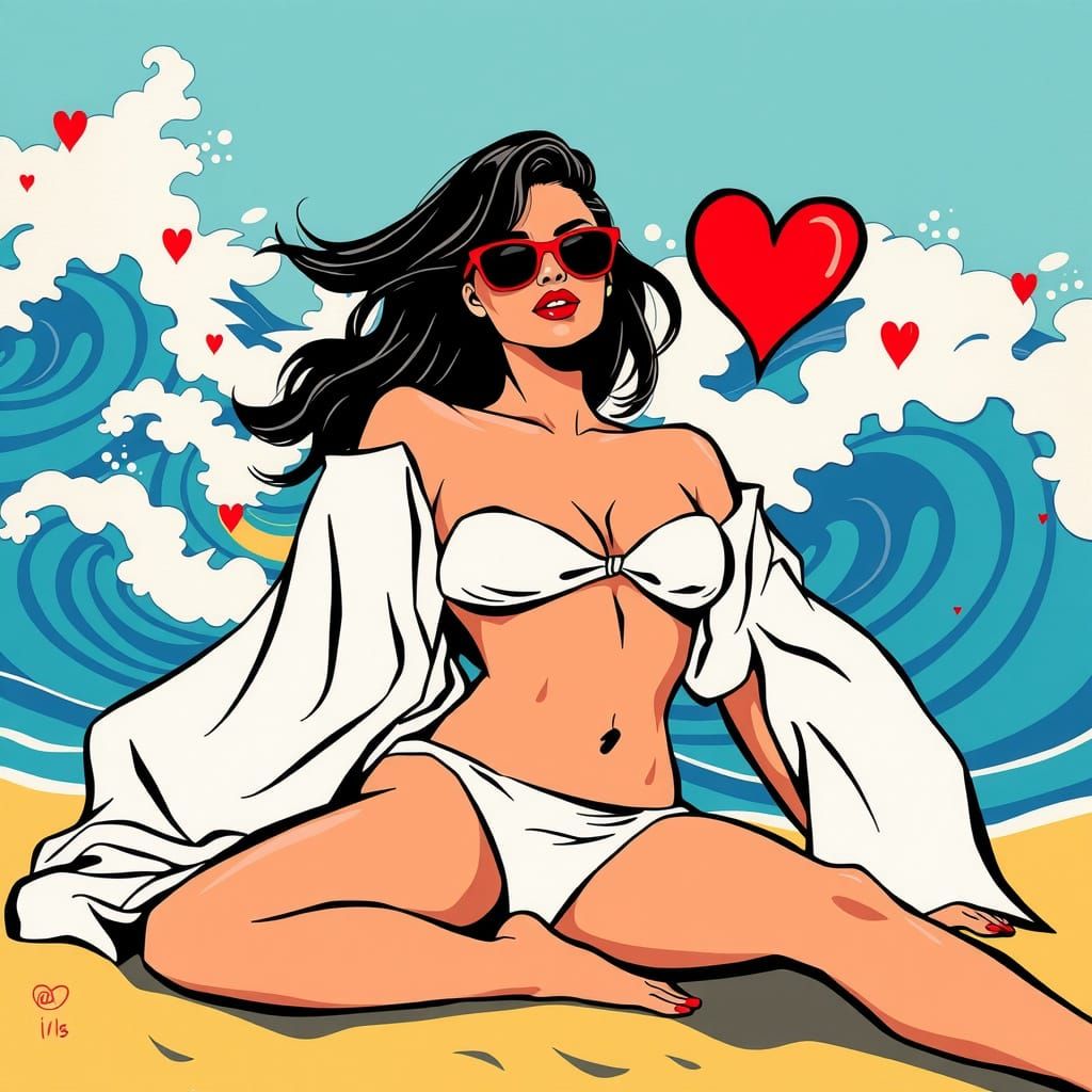 Vibrant Pop-Art Goddess Embracing Sun-Kissed Freedom