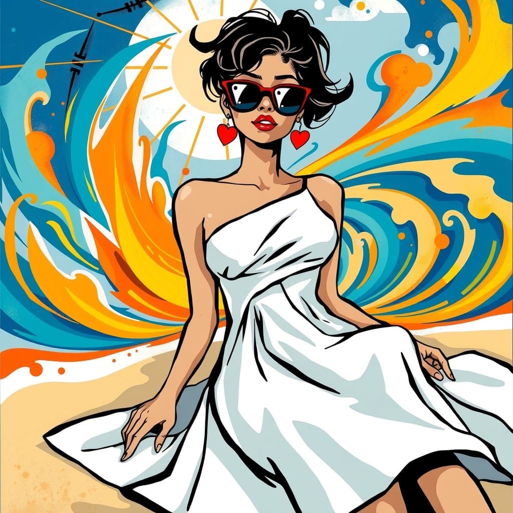Dreamy Beach Goddess in Vibrant Colors