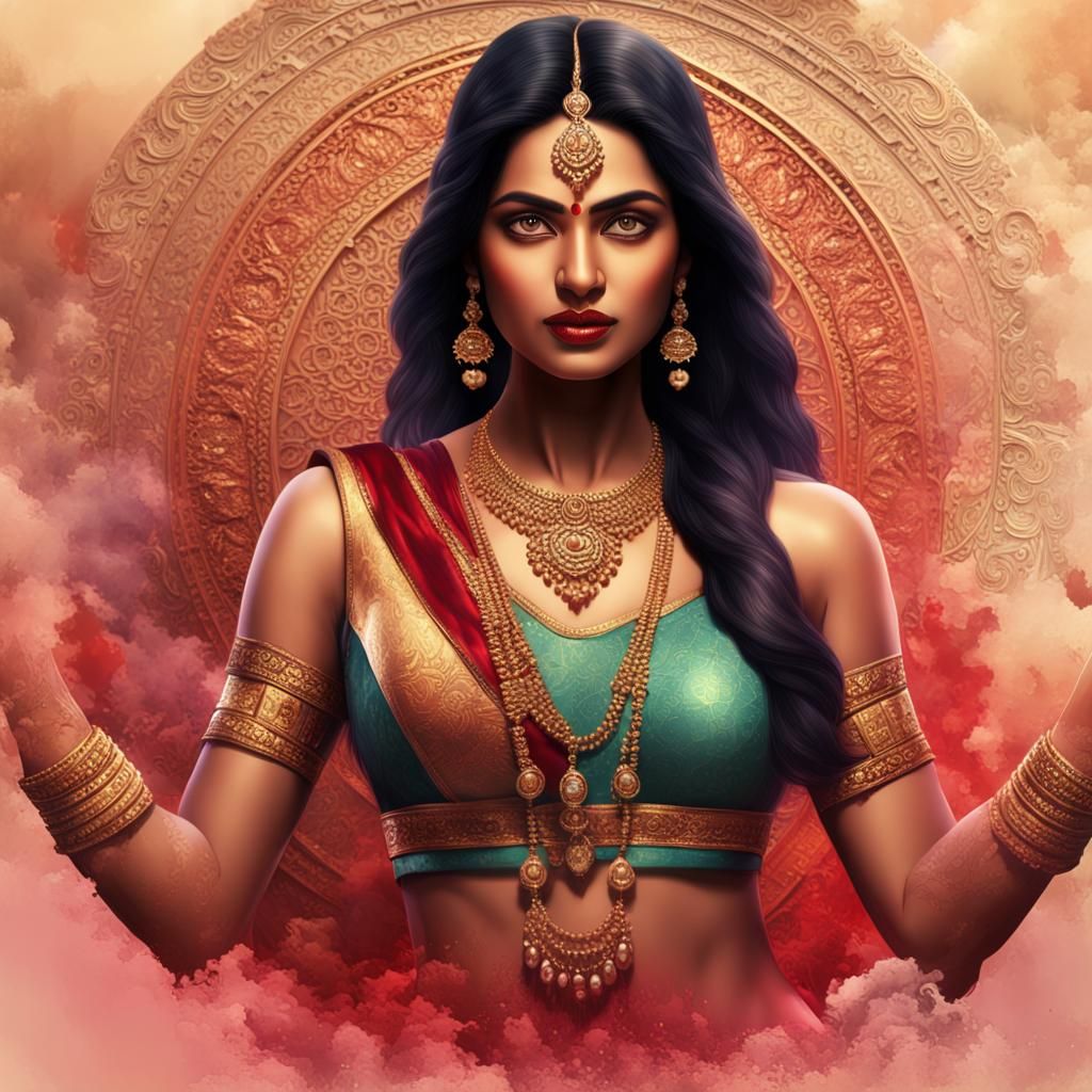 Fantasy Indian Woman with Hourglass Figure, 3D Render