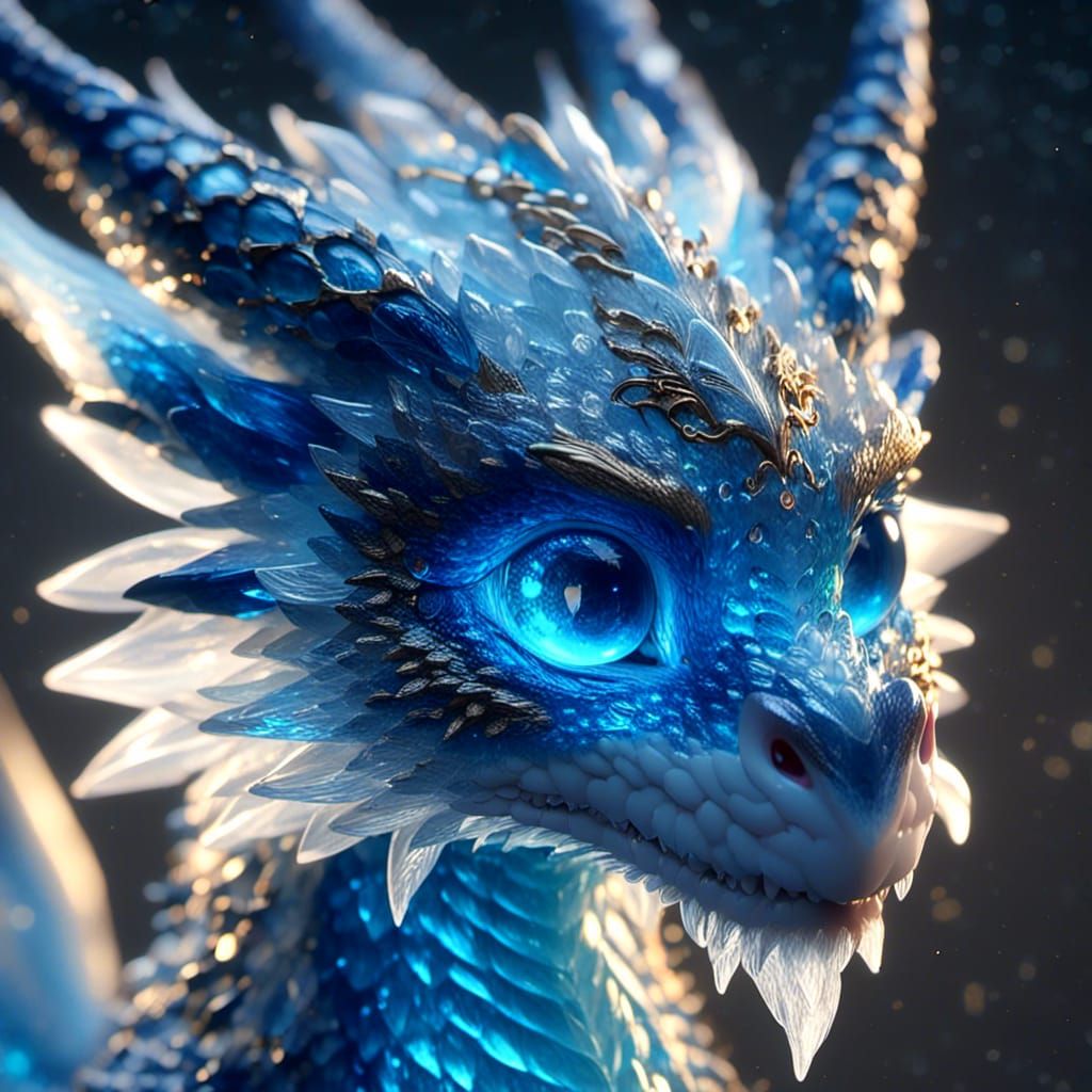 Luminescent Blue Glass Dragon Portrait in Anime Style