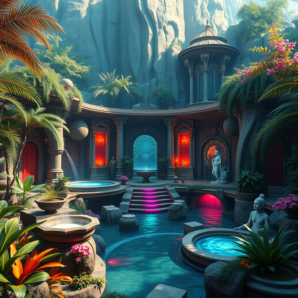 Mystical Oasis Spa: Fantasy Concept Art in 8k