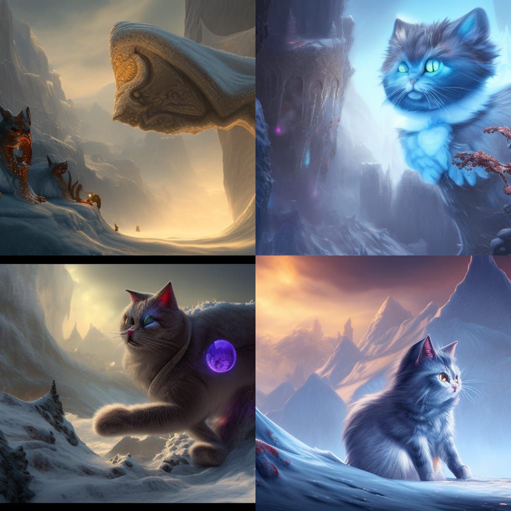 Detailed Ice Cat Fantasy Concept Art
