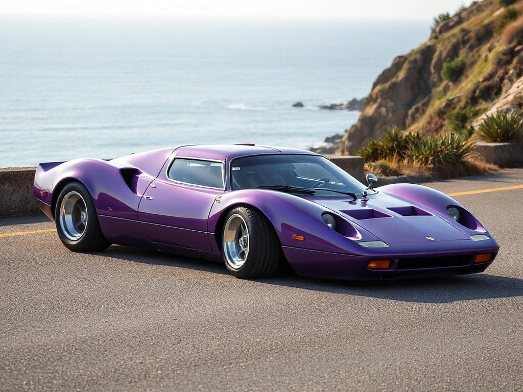 Purple 1970s Concept Car Roadside View