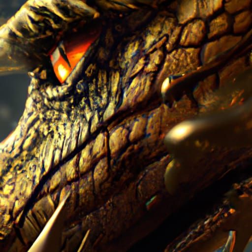 Golden Dragon Face in Detailed Digital Painting
