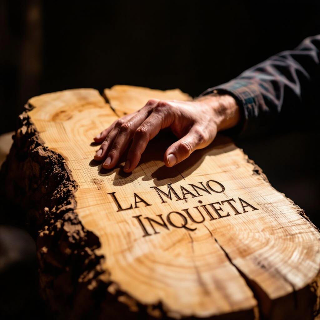 Engraved Wooden Hand in Cinematic Lighting