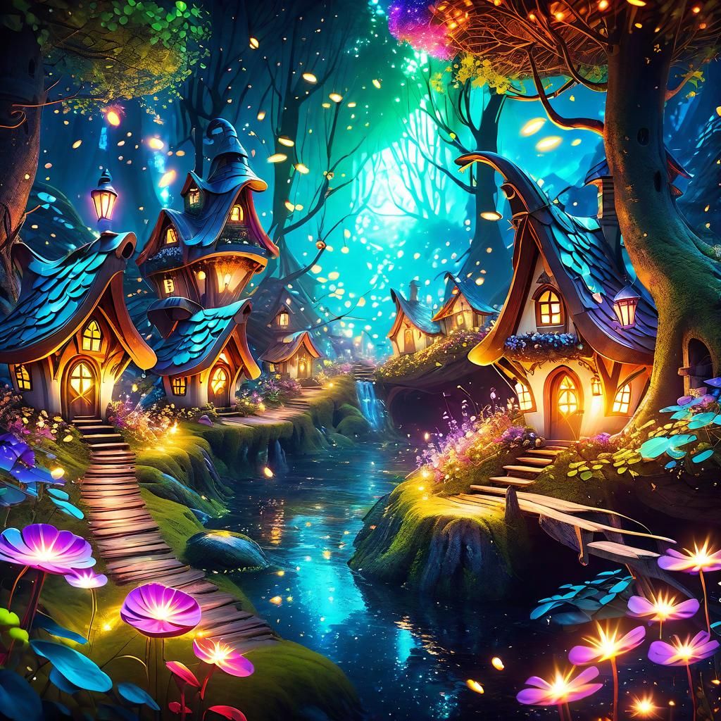 Enchanting Fairy Village in Mystical Forest: Concept Art
