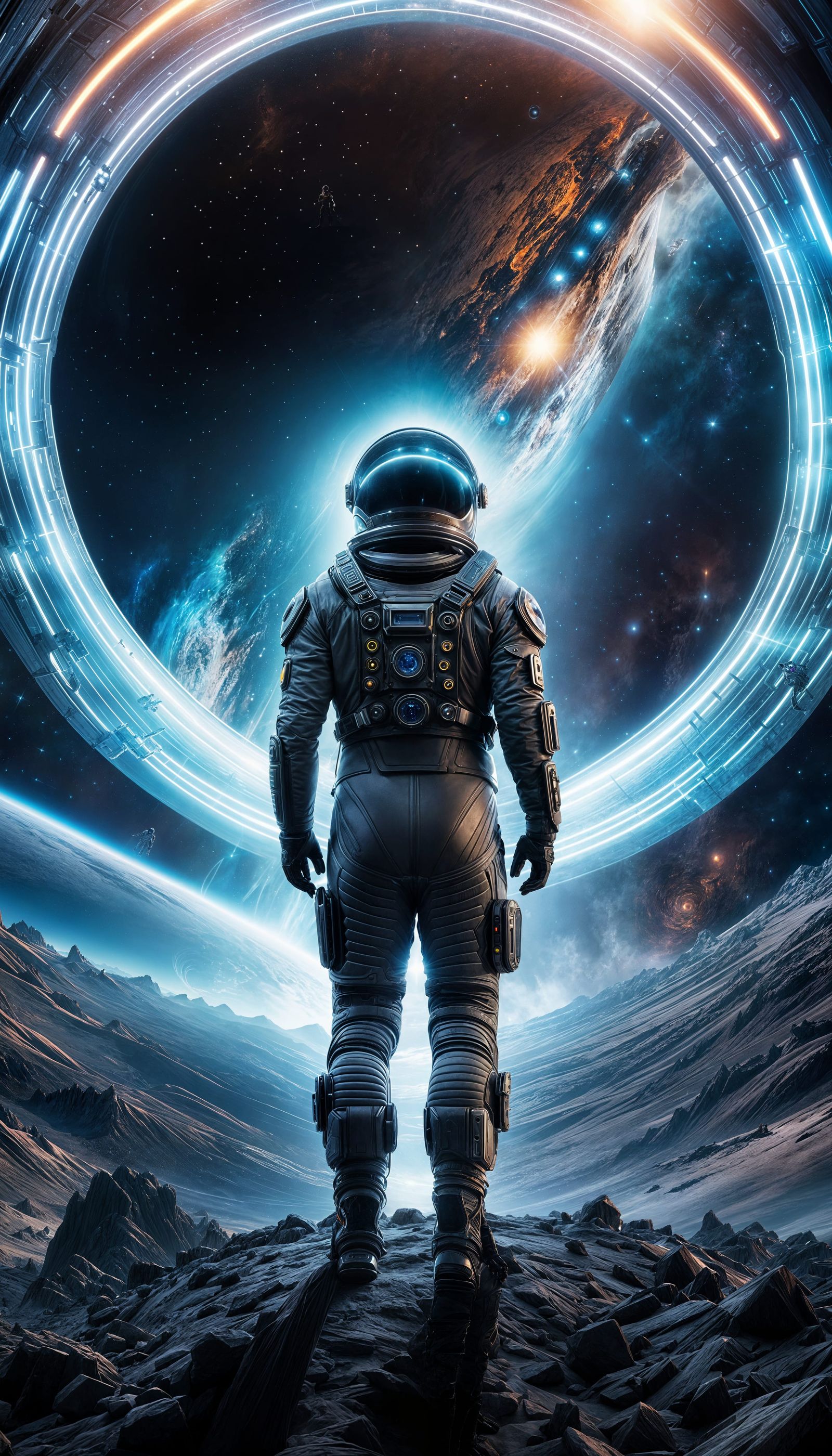 Man in Spacesuit Before Vortex Portal: Digital Matte Paintin...