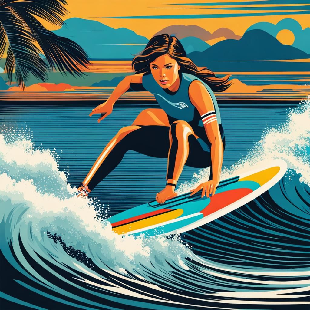Surfer Girl Riding Ocean Wave