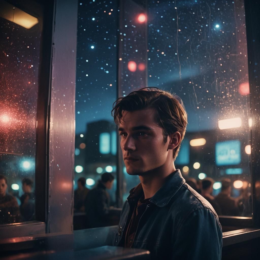 Nightclub Window to Starry Sky: Cinematic Still