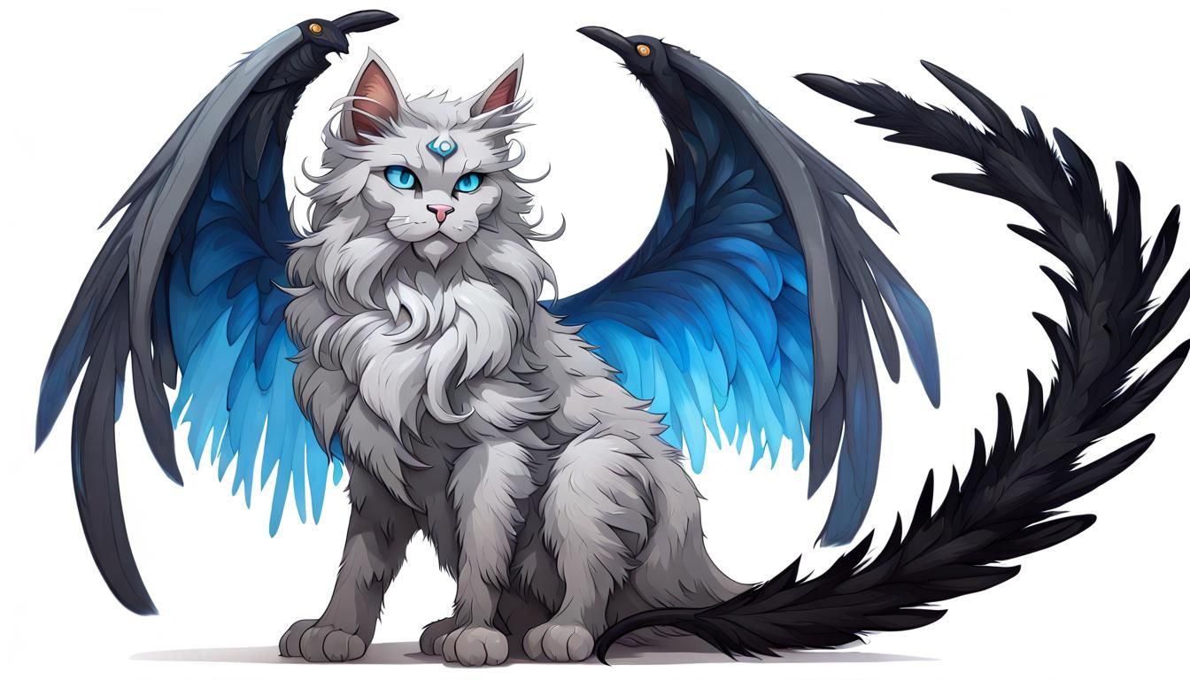 Fluffy Demon-Cat with Scorpion Tail and Wings