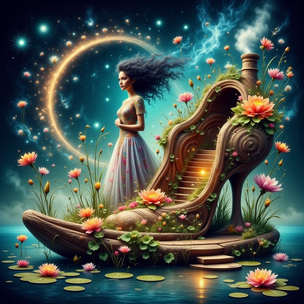 Whimsical Maori Woman in a Dreamy Shoe-House