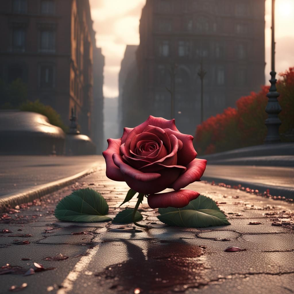 Rose Pushing Through Pavement: Detailed Matte Painting