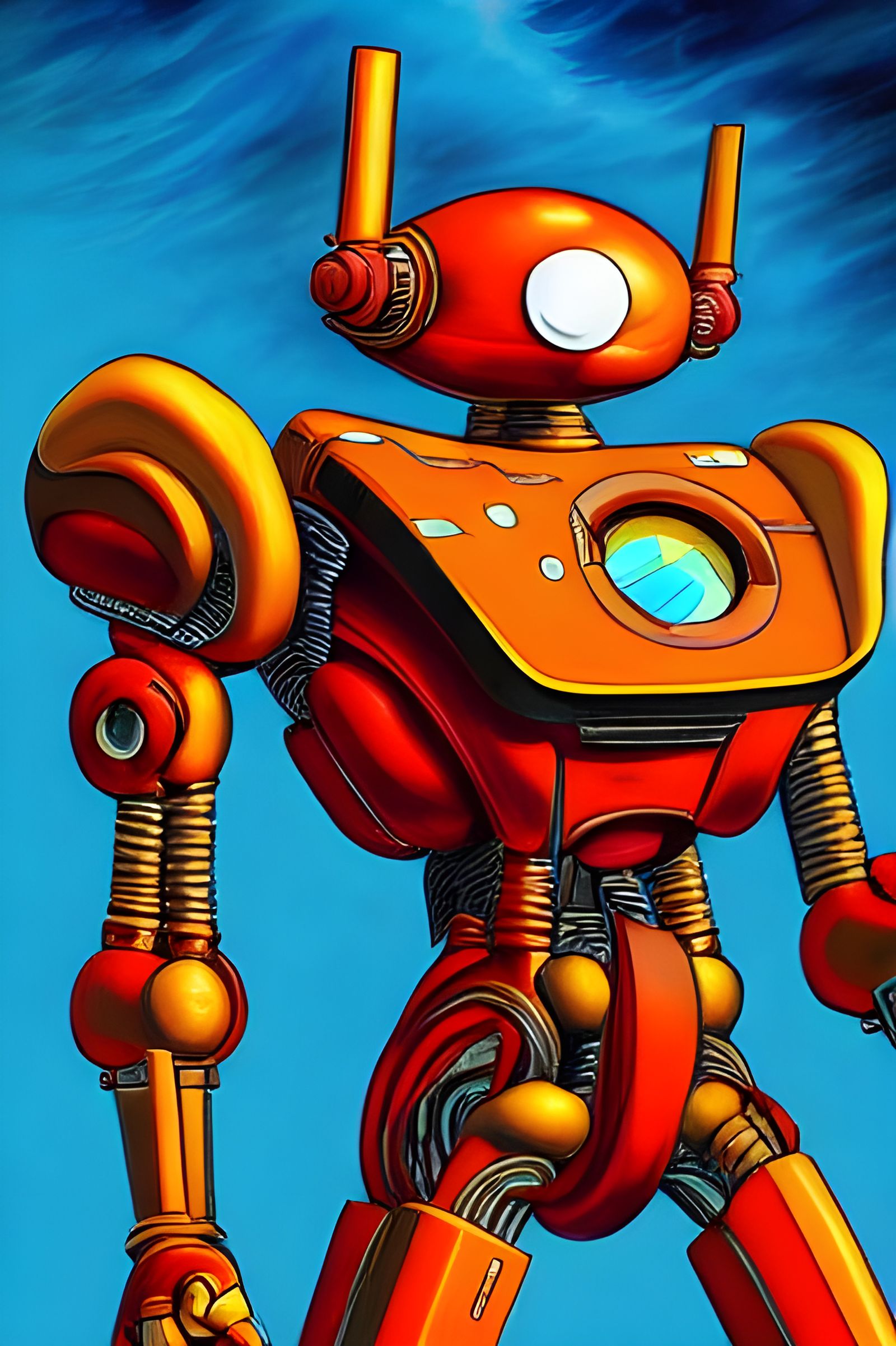 Flying Robot Villain in Comic Book Style