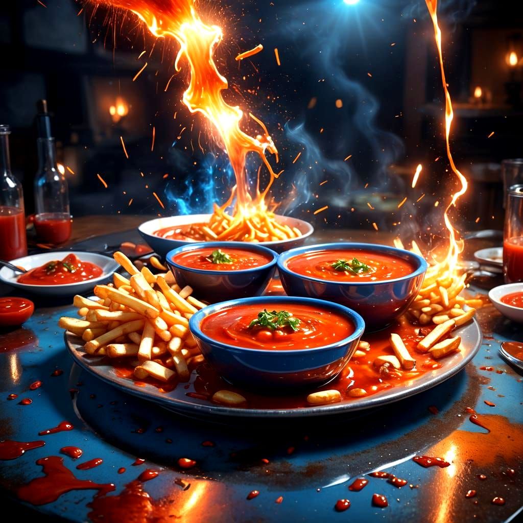 French Fries with Tomato Soup: Matte Painting Art