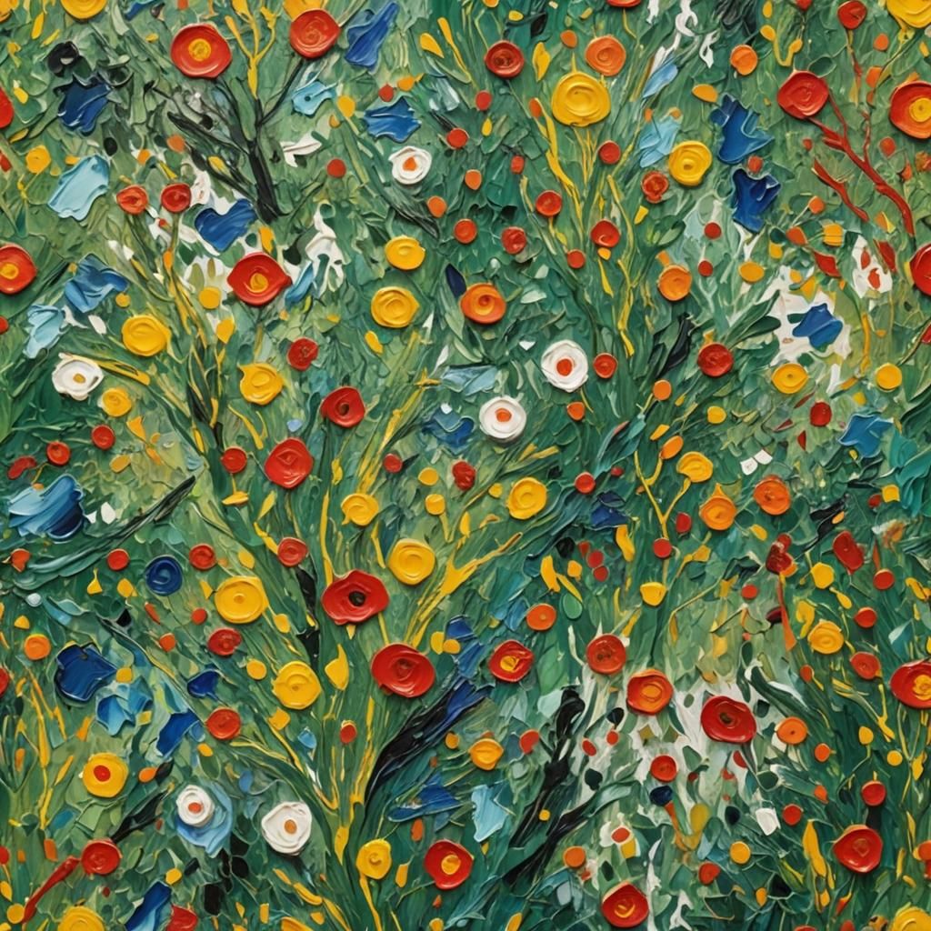 Abstract Nature Painting with Impasto and Vibrant Colors