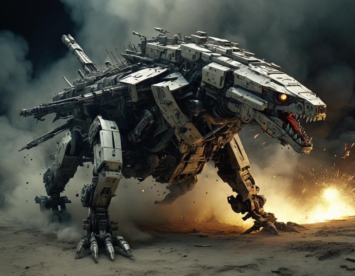 Robotic Animal in War, Hyperdetailed Art