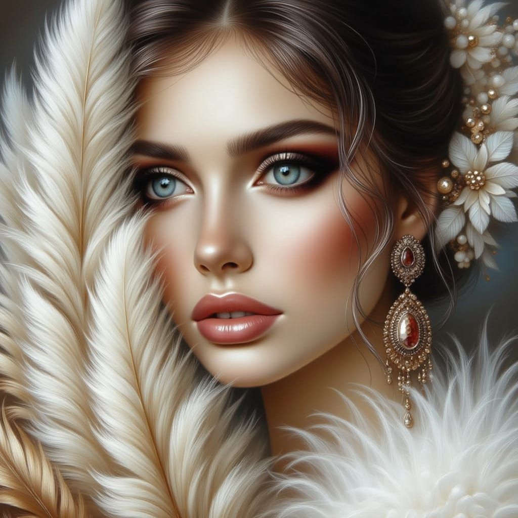 Elegant Woman with Blue Eyes as Watercolor Painting