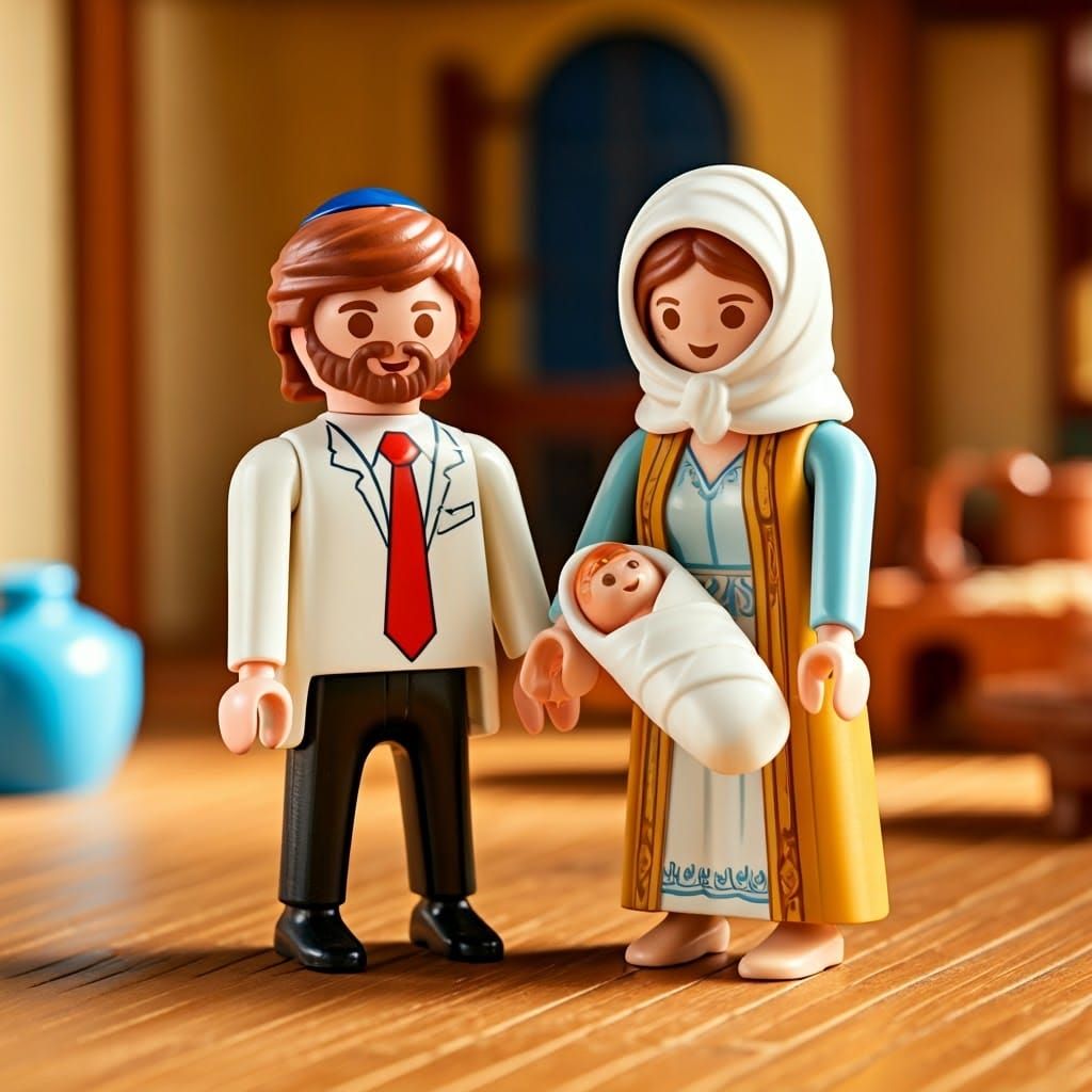 Orthodox Jewish Family Scene in Playmobil Style