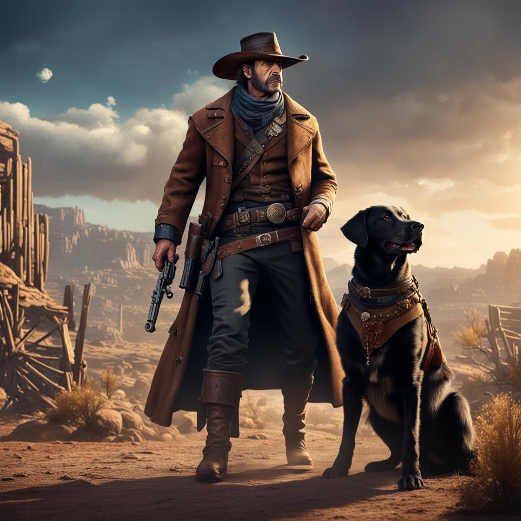 Gunslinger and Dog in Wild West Matte Painting