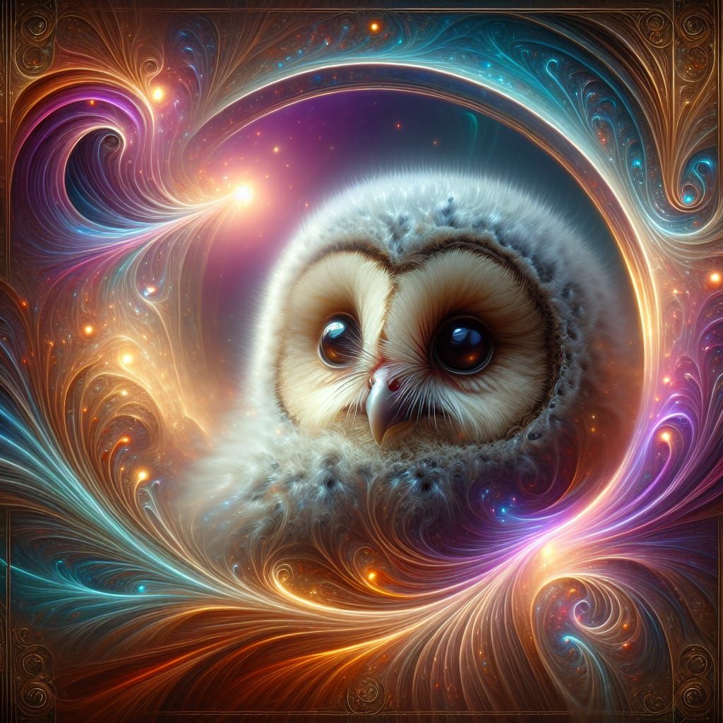 Intriguing Baby Owl with Ethereal Glow, Fantasy Concept Art