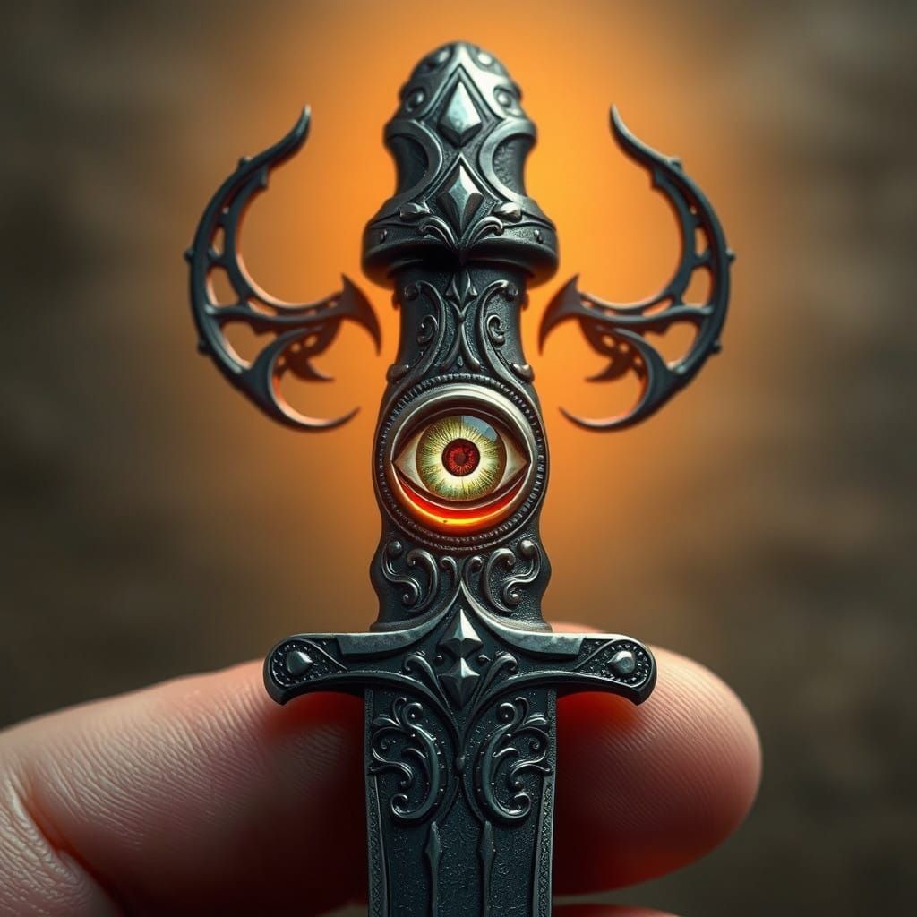 Fantastical Dagger with Eye at Hilt Blends Medieval and Sci-...