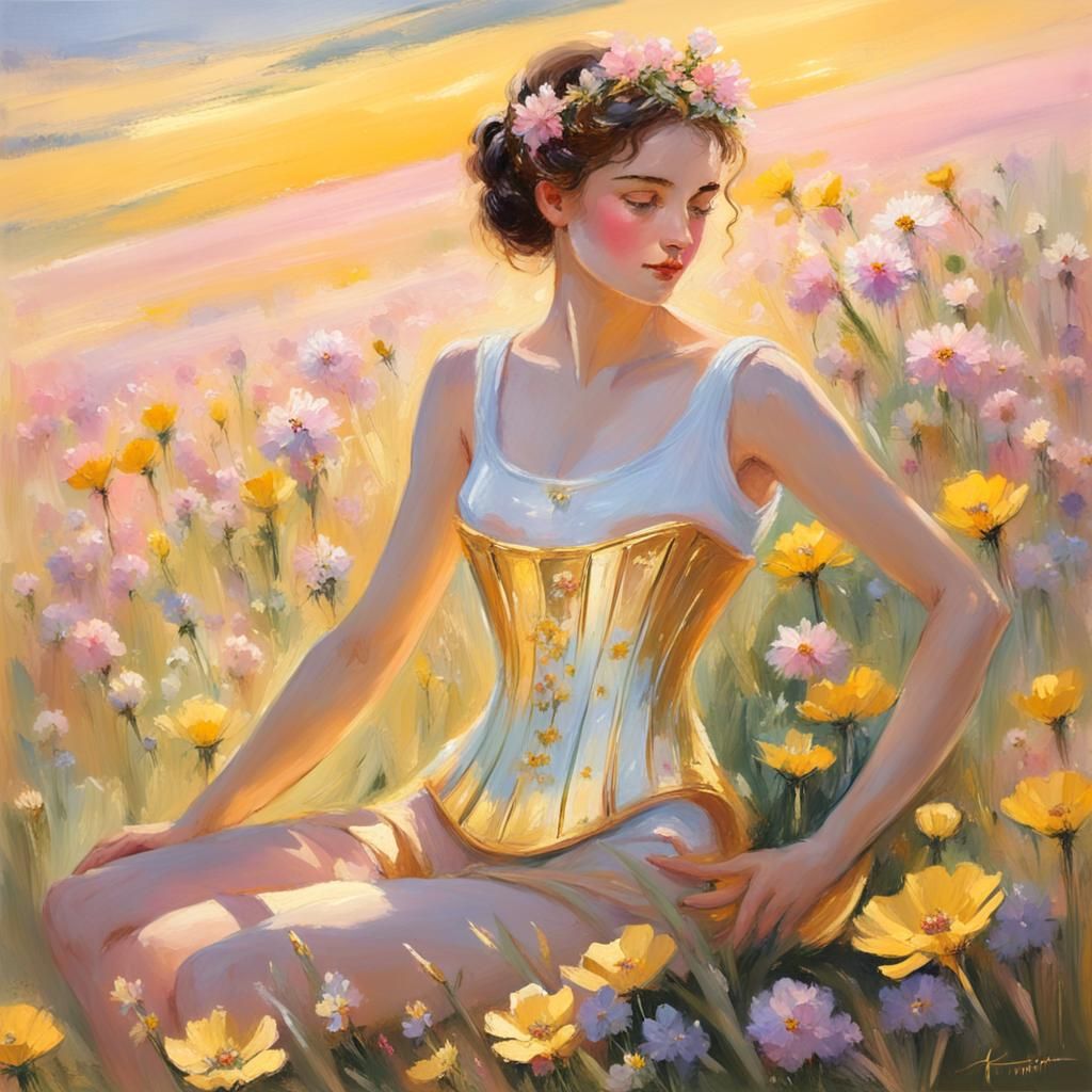 Golden Girdle in Meadow: Pastel Artwork