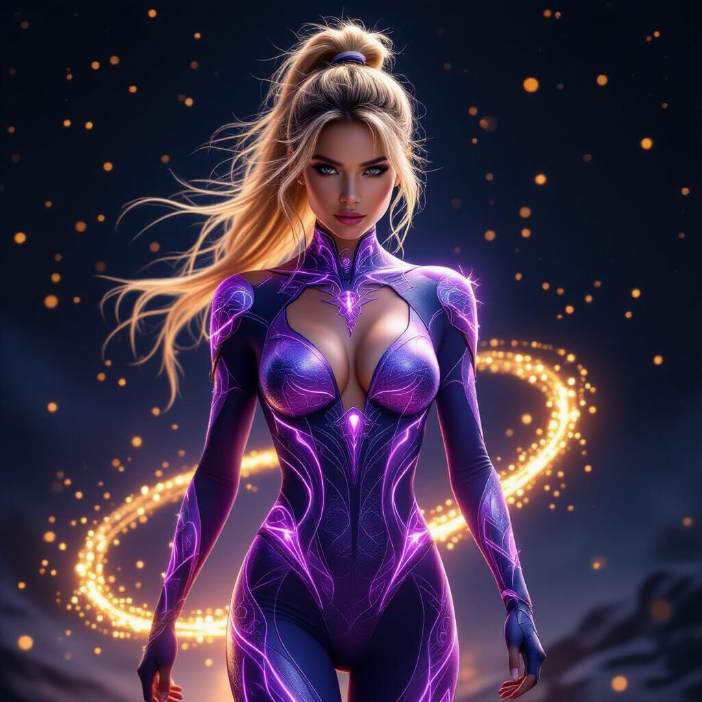 Cosmic Goddess in Glowing Filigree Bodysuit